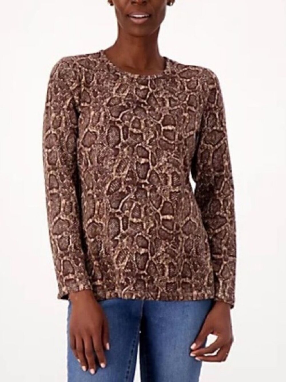 Denim & Co. Printed Perfect Jersey Round-Neck Long-Sleeve Top